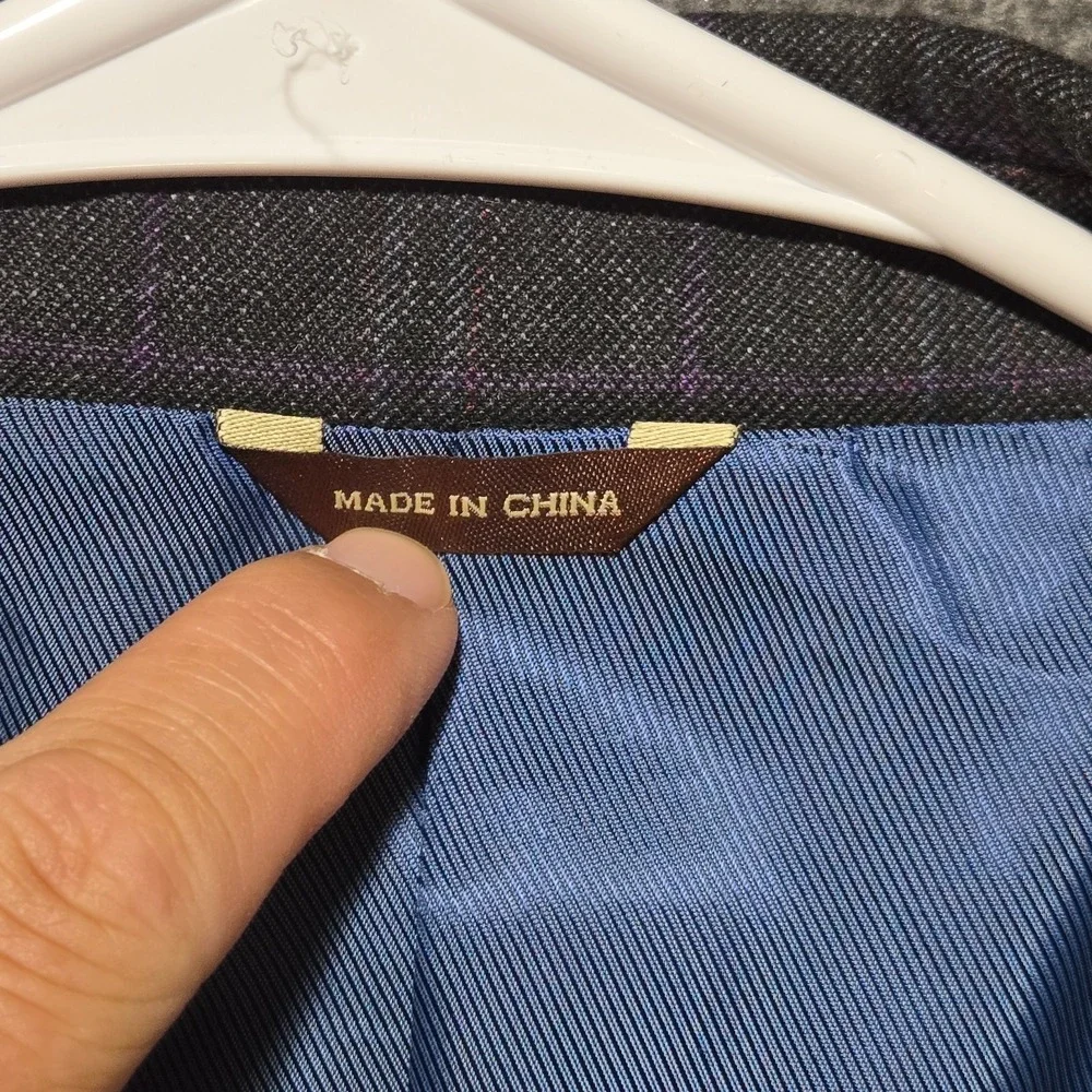 Oak Hill Sport Coat 2XL 50 / 52R Charcoal Gray / Purple Check Blazer Jacket